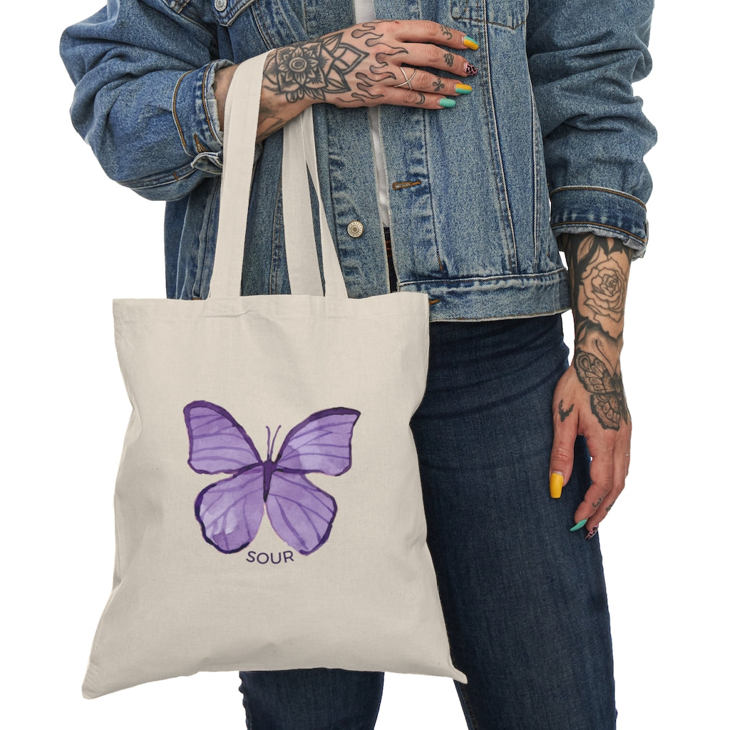 SOUR Purple Butterfly Natural Tote Bag